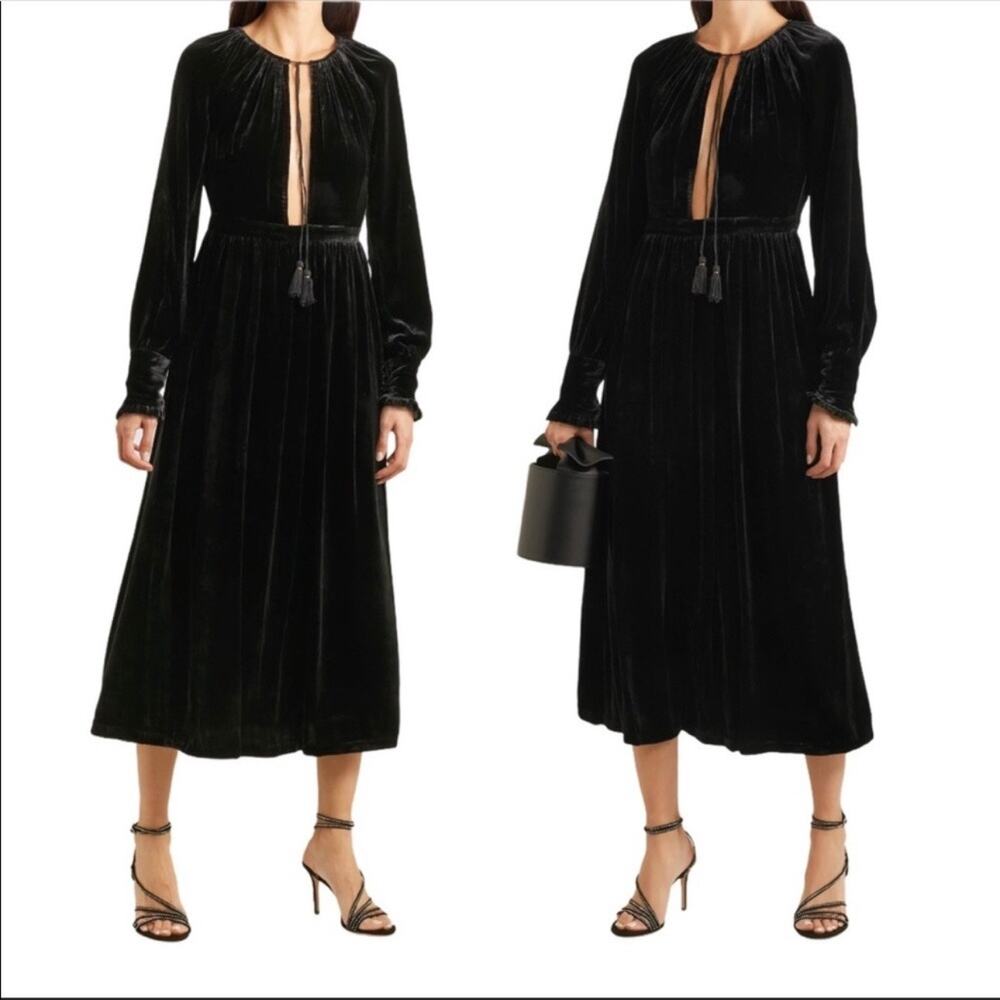Ulla Johnson Talitha Midi Dress Black Velvet Silk Bohemian Witchy Size 2 - Picture 15 of 16
